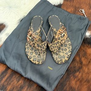 Fendi Brown Leopard Print Slides